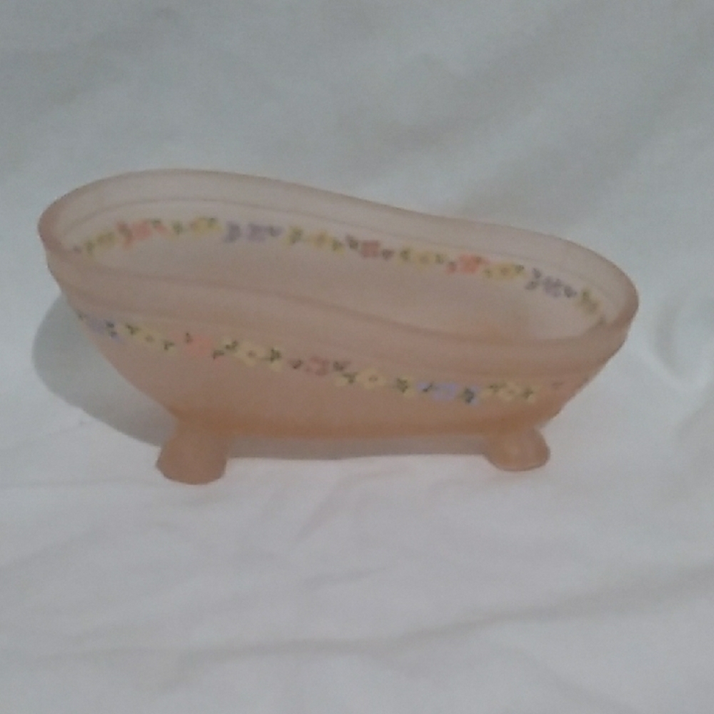 Vintage Pink Frosted Bathtub Glass Dish